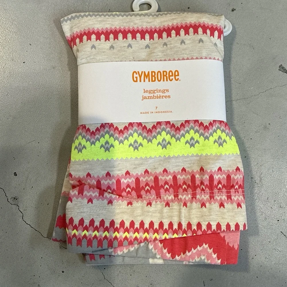 Gymboree Pink & Neon Yellow Chevron-Accent Girls' Leggings (7) NEW